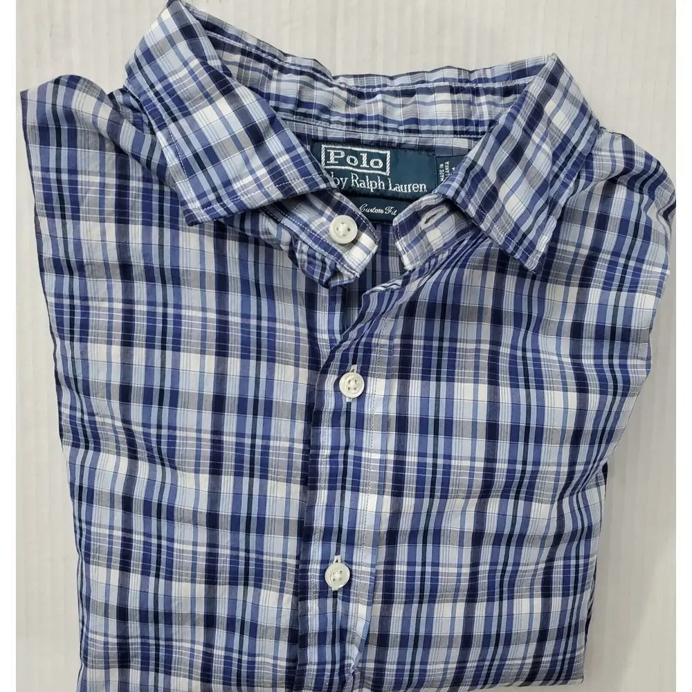 Polo Ralph Lauren Men's Long Sleeve Blue Plaid‎ Custom Fit Casual Shirt Size XXL